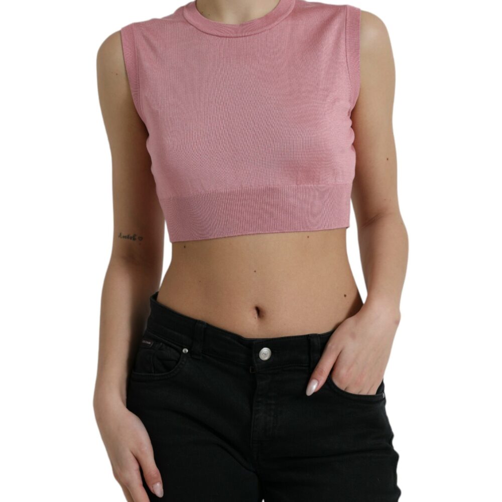 Pink Crew Neck Cropped Sleeveless Tank Top