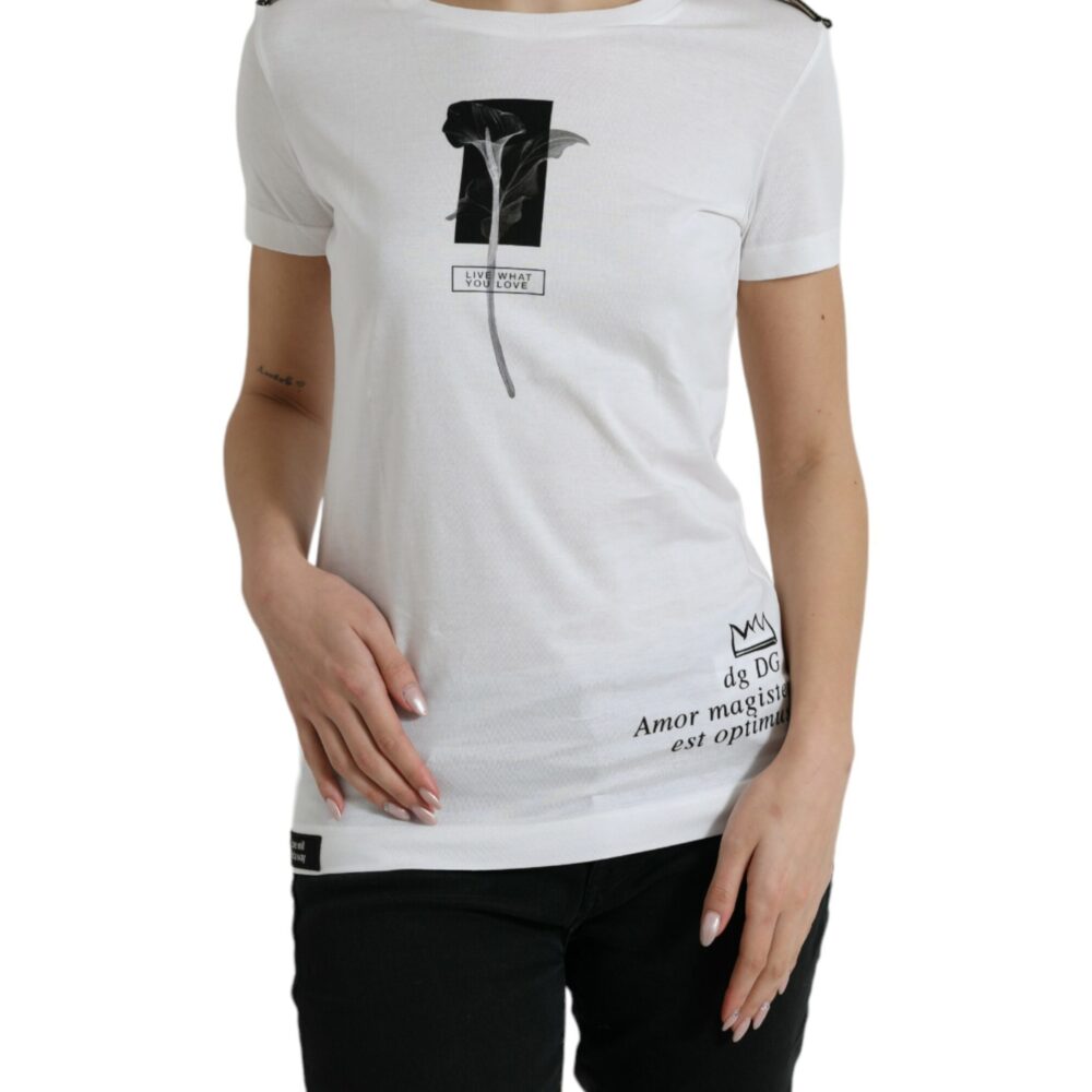 White Black Roses Crewneck Cotton T-shirt