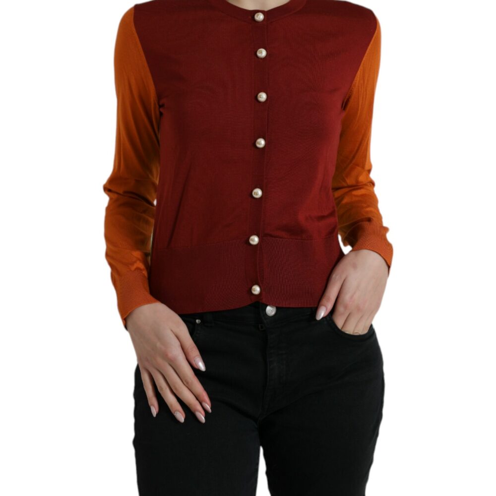 Multicolor Silk Crewneck Cardigan Sweater