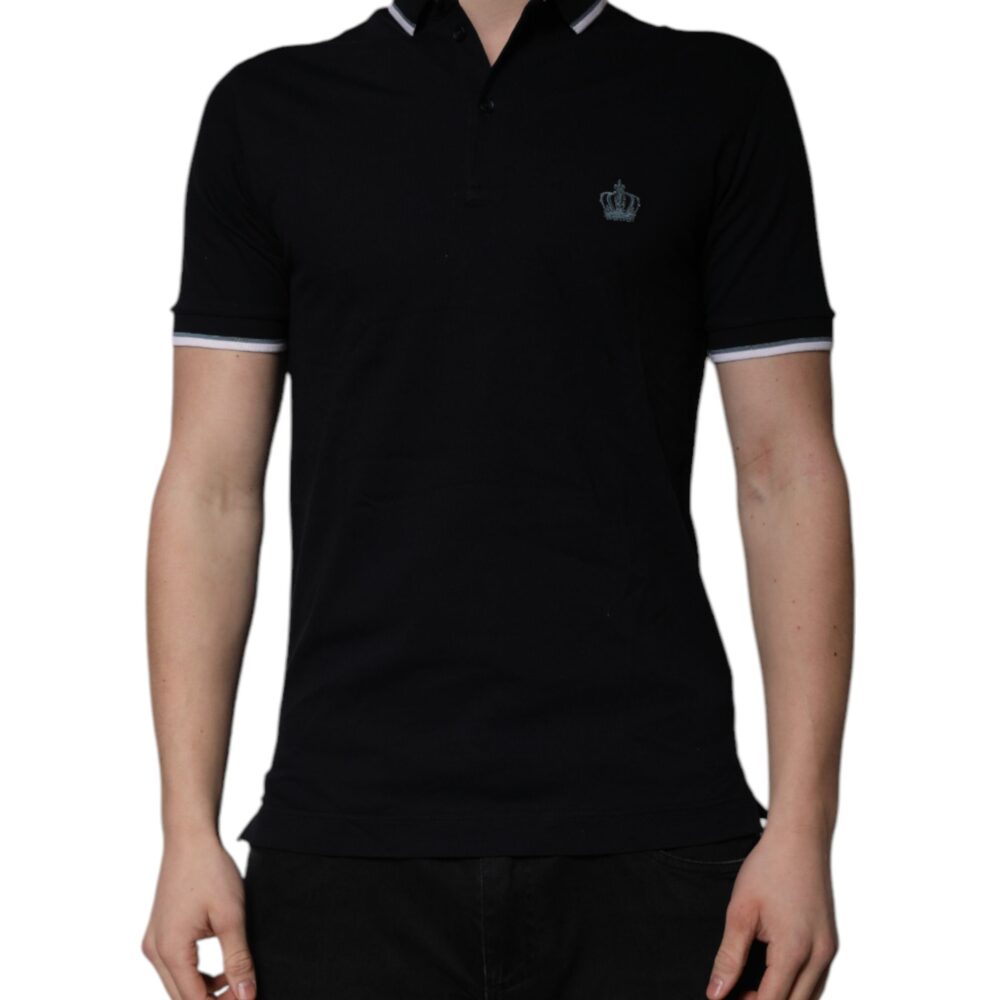 Black Cotton Crown Collared Polo T-shirt
