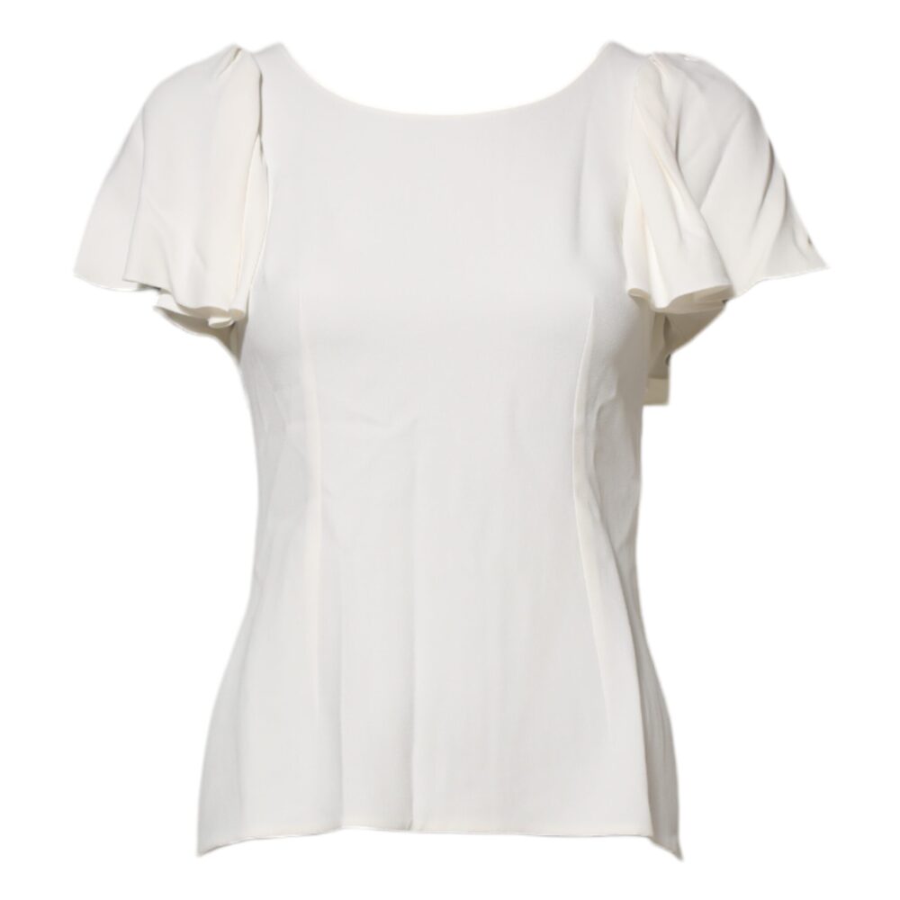 White Round Neck Short Sleeves Blouse Top