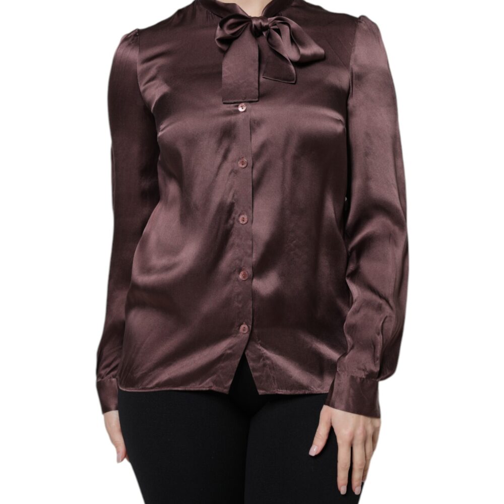 Brown Ascot Collar Long Sleeve Blouse Top