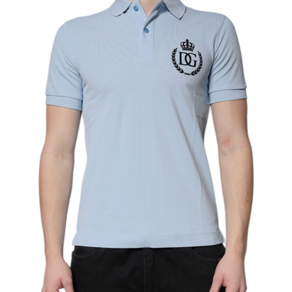 Sky Blue Cotton Crown Collared Polo T-shirt