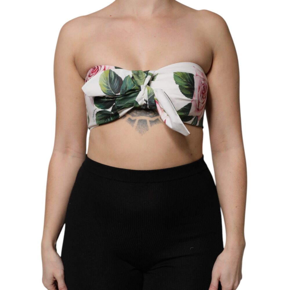 White Floral Print Cropped Bustier Corset Top