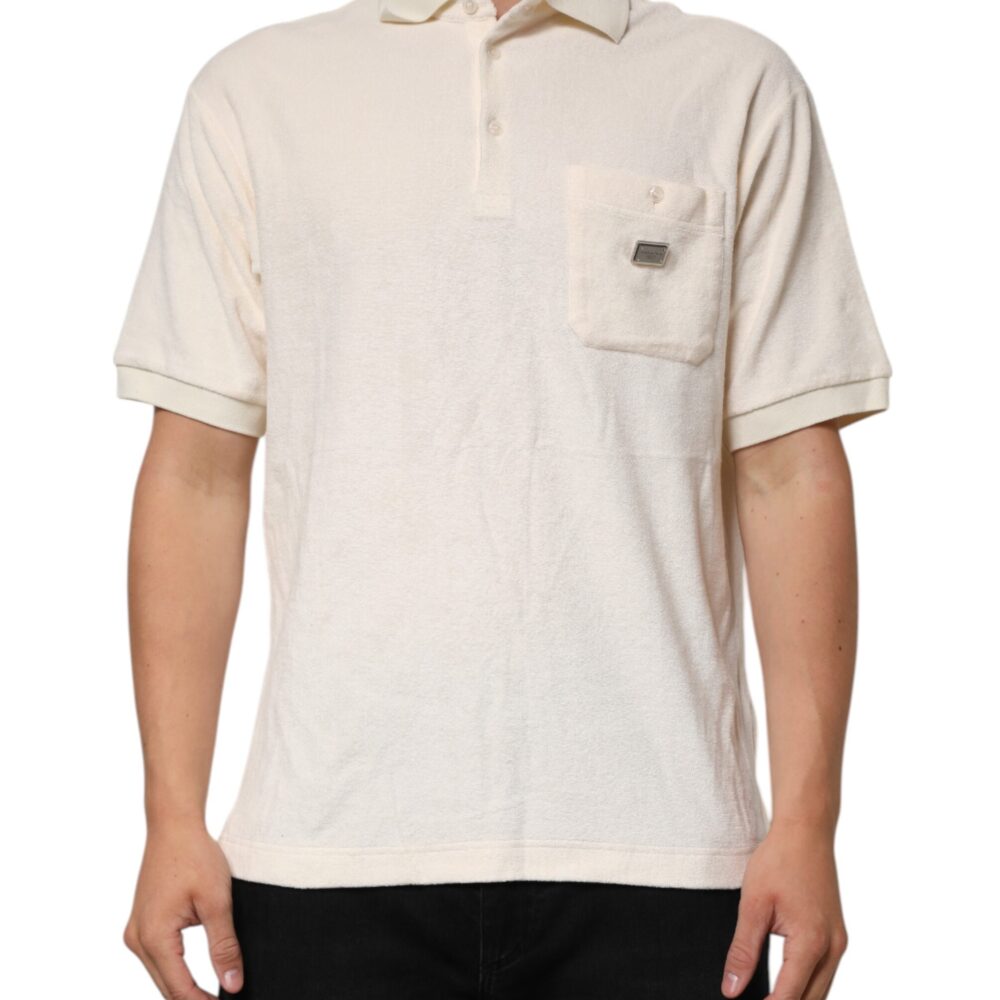 Ivory Cotton Terry Logo Pocket Polo T-shirt