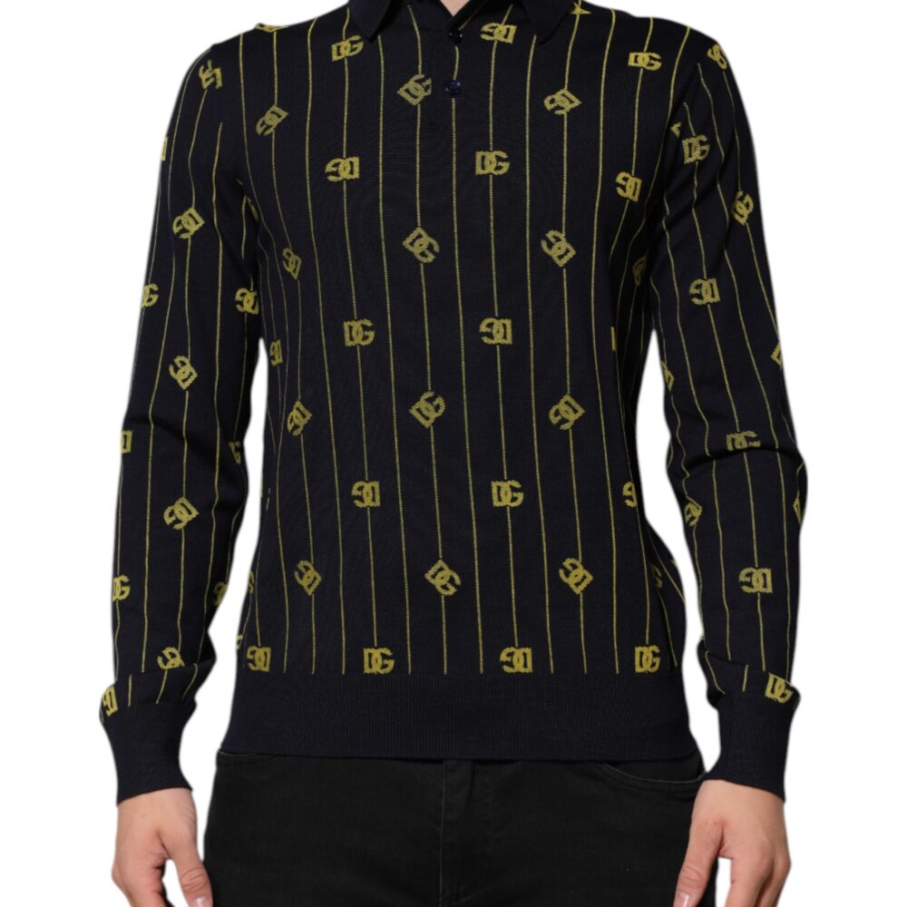 Black Logo Jacquard Knitted Polo Shirt T-shirt