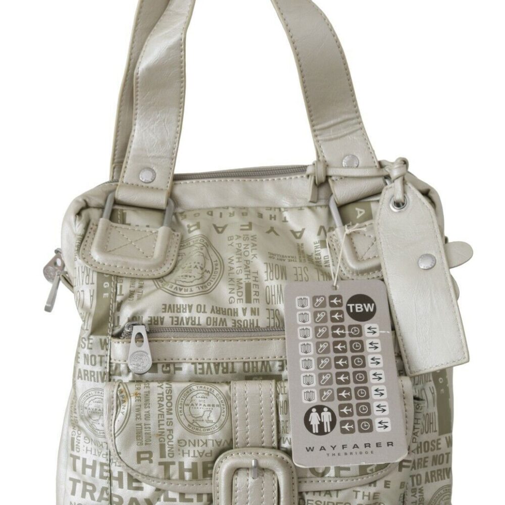 White Printed Handbag Shoulder Fabric Purse