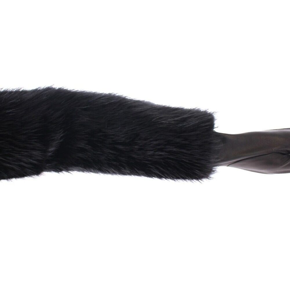 Black Beaver Fur Lambskin Leather Elbow Gloves