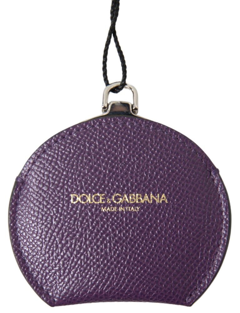 Purple Calfskin Leather Round Hand Mirror Holder